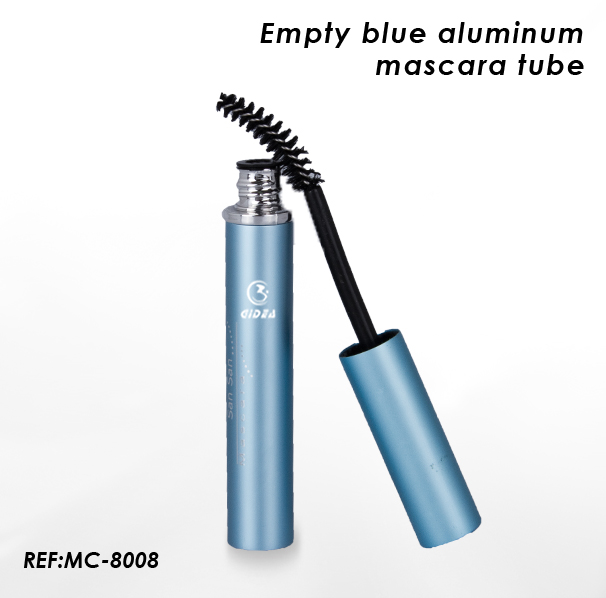 Leere blaue Aluminium-Mascara-Röhre